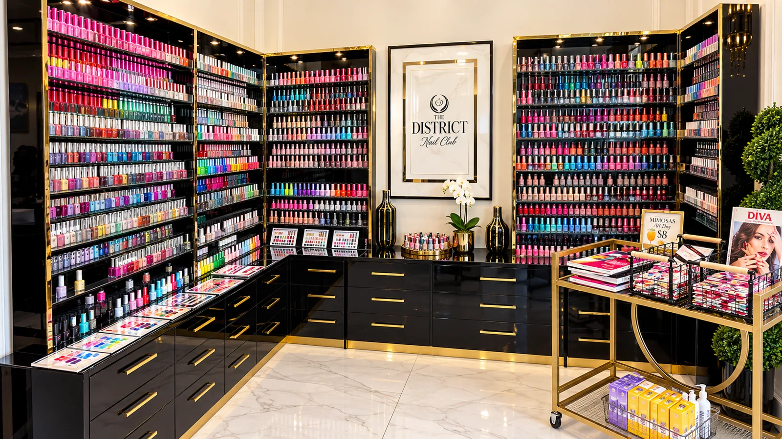 District Nail Club polish collection and color displays